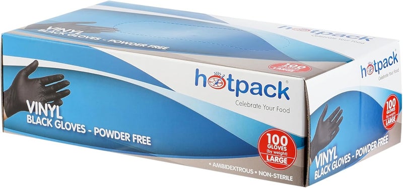 Hotpack Disposable Vinyl Gloves - Black, Large, Powder Free, Non Sterile, Food Safe, 100 Pieces - Image 4